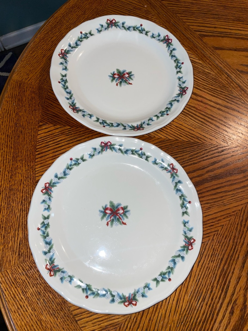 PFALTZGRAFF CHRISTMAS RED RIBBONS approximately 11" DINNER PLATES~DISHES~ 2